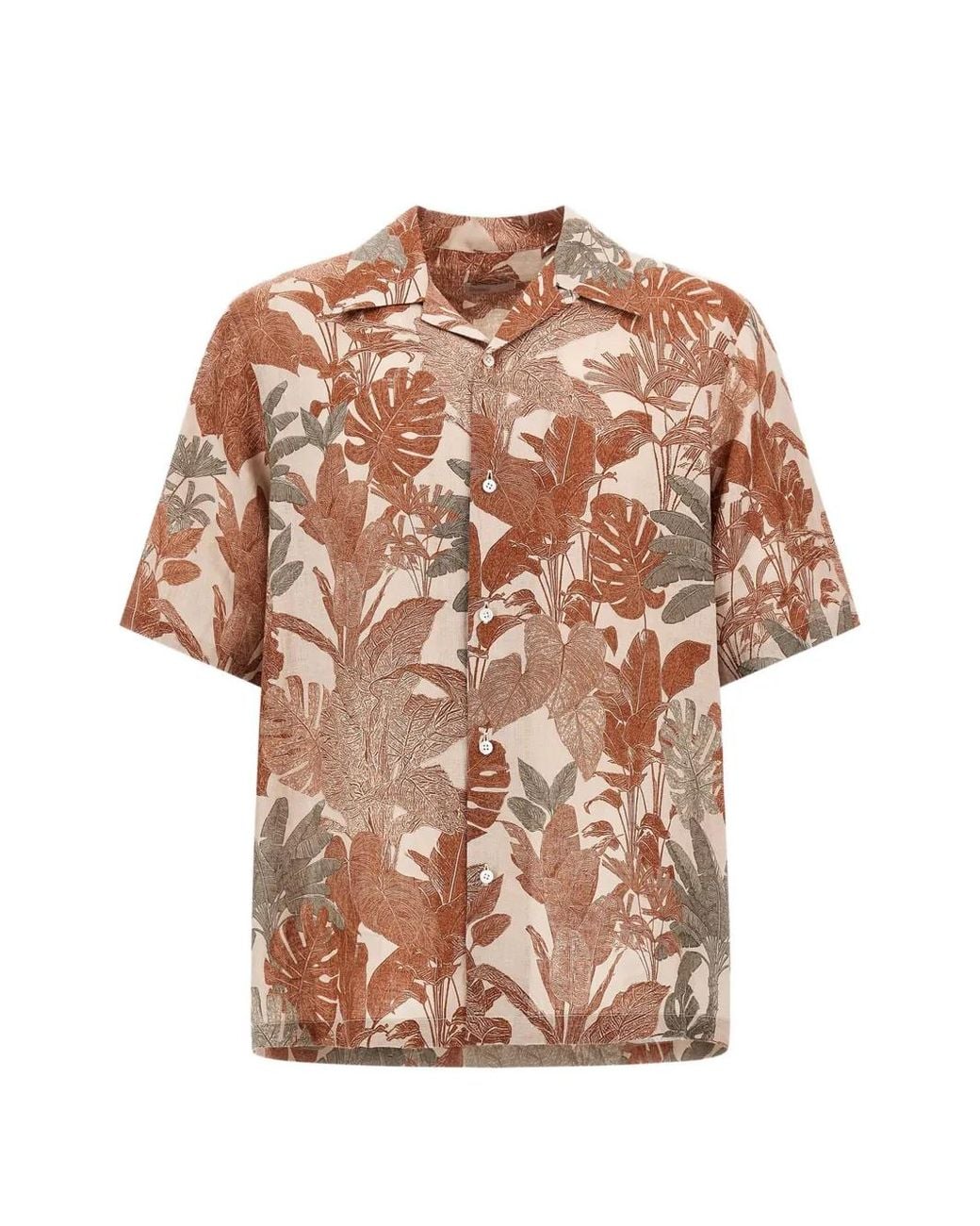 Herno Pink Tropical-Print Linen Shirt for men