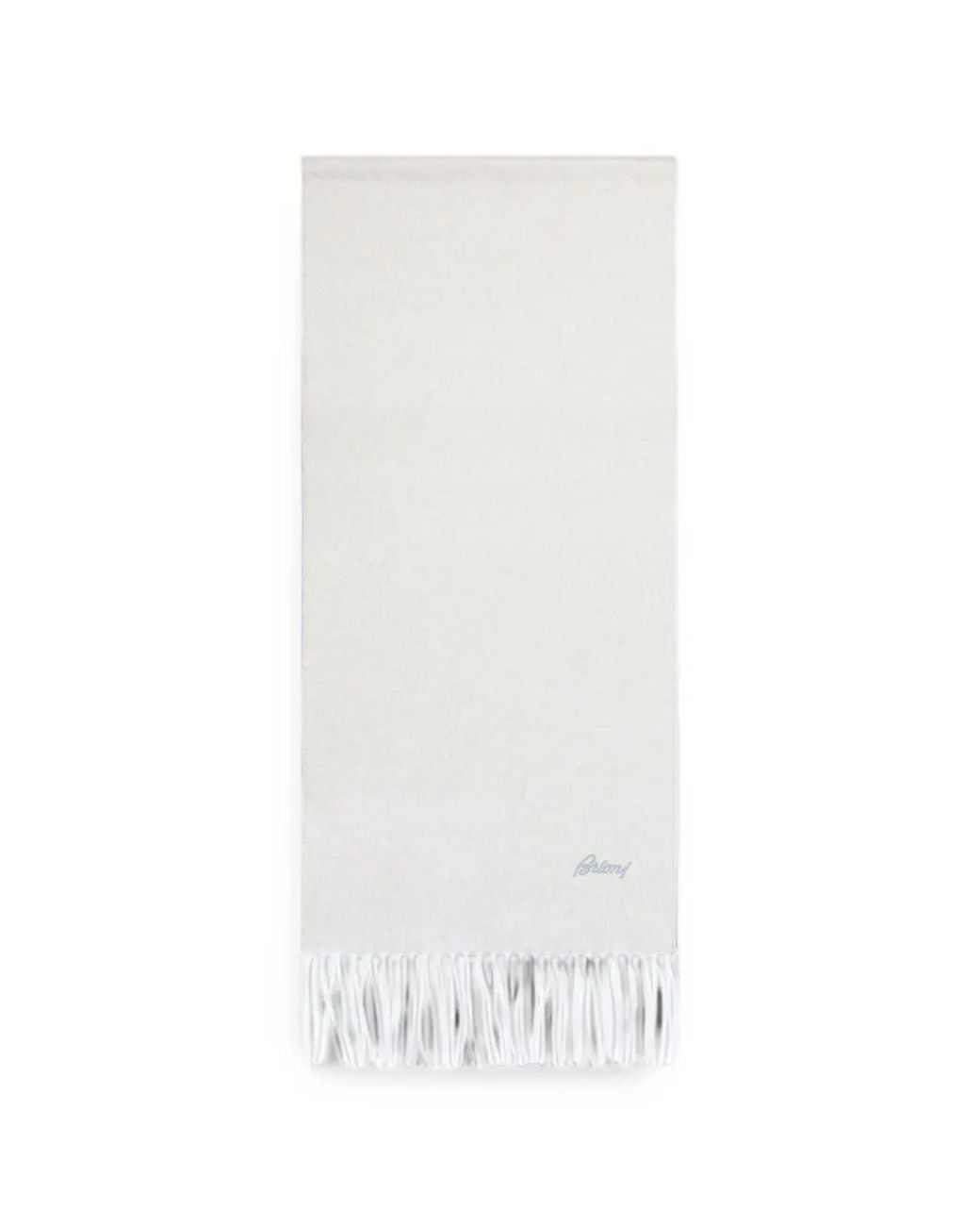Brioni White Logo-Embroidered Fringed Scarf for men