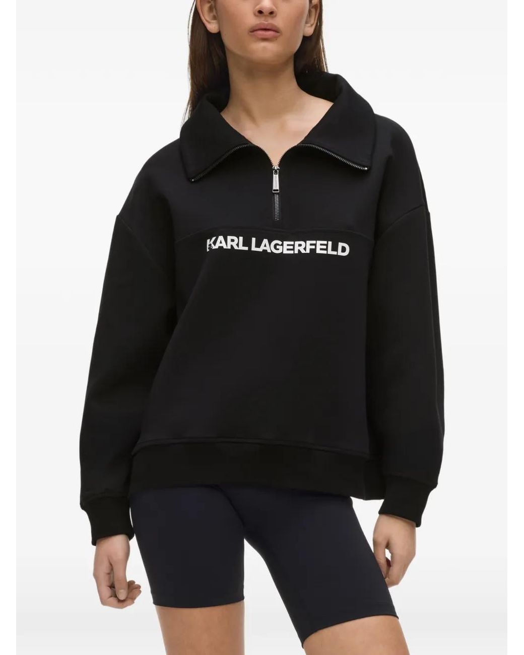 Karl Lagerfeld Black Logo-Print Quarter-Zip Sweater