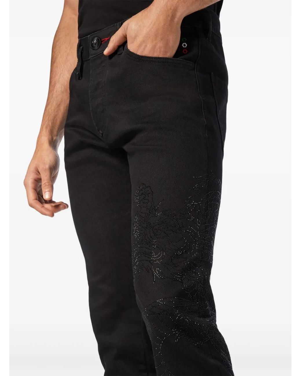 Philipp Plein Black Super Straight Dragon-Detail Jeans for men