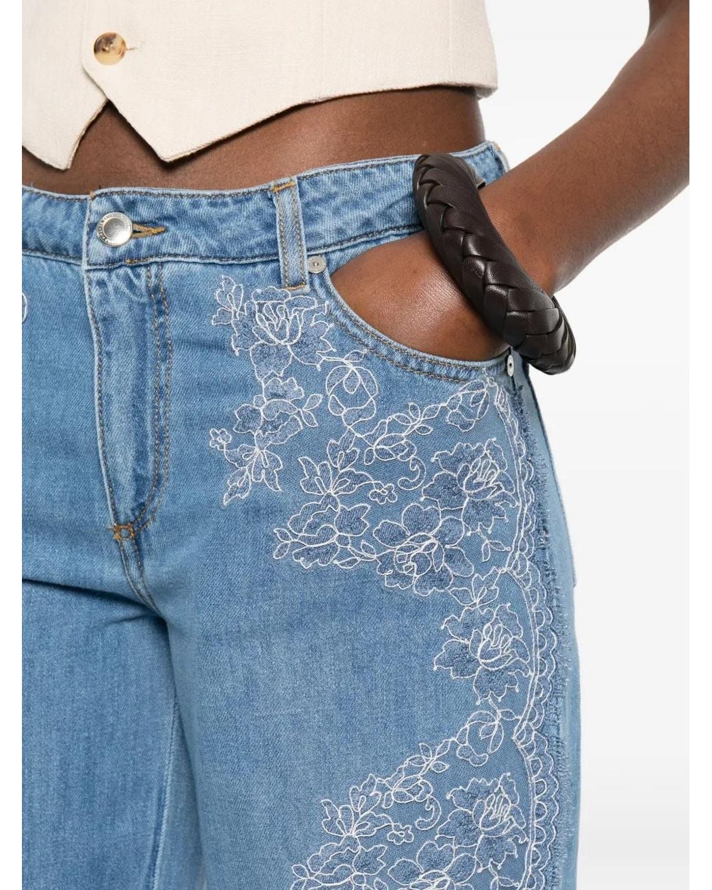 Ermanno Scervino Blue Floral Embroidered Jeans