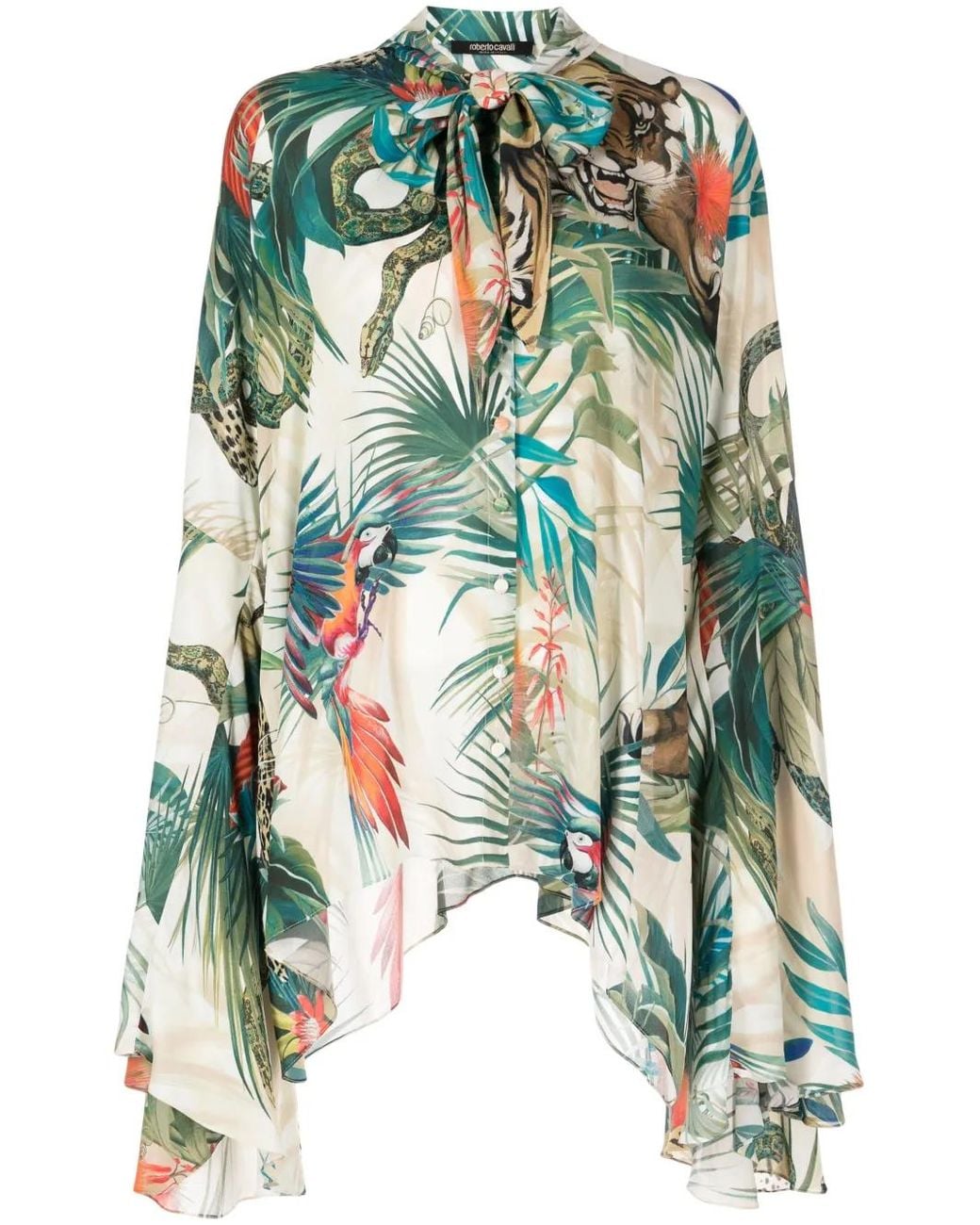 Roberto Cavalli Green Jungle Print Viscose Blouse
