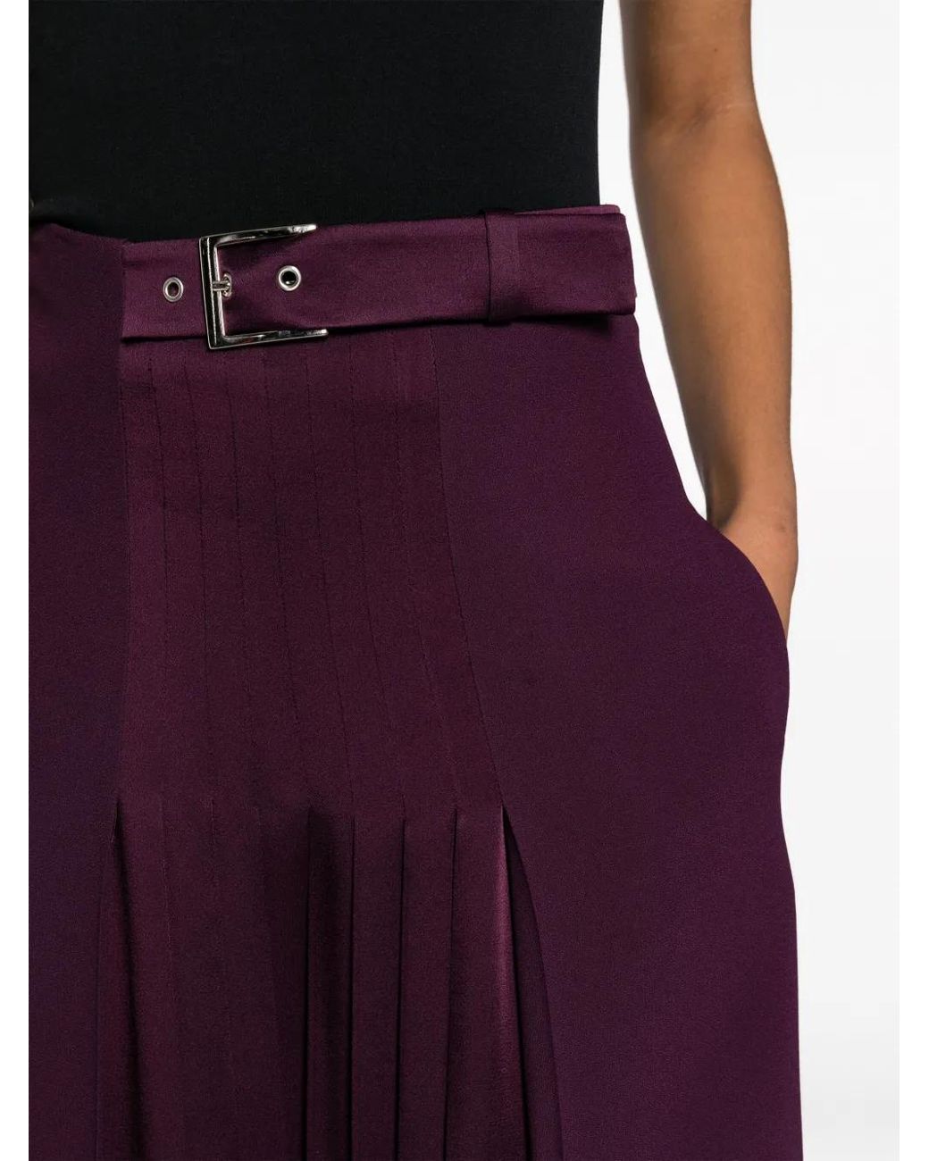 Alberta Ferretti Purple Buckle-Detail Pleated Maxi Skirt