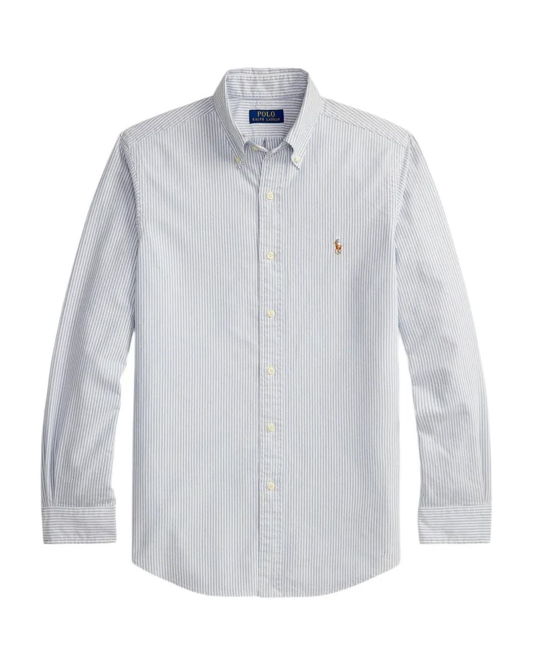 Polo Ralph Lauren White Striped Embroidered Oxford Shirt for men