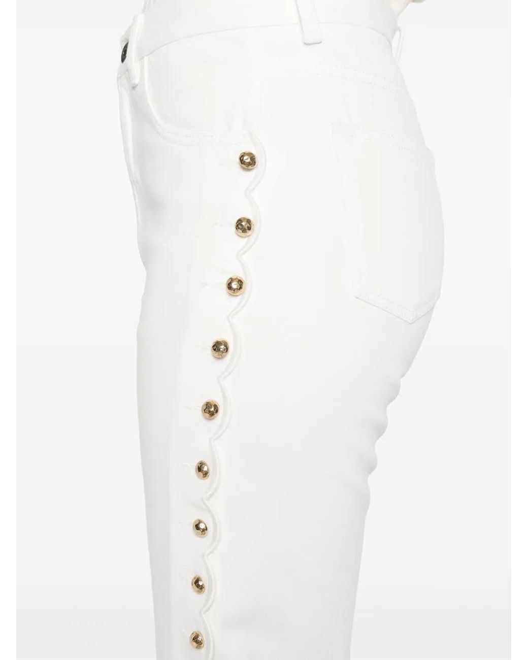 Chloé White Scallop-Detail Cropped Jeans