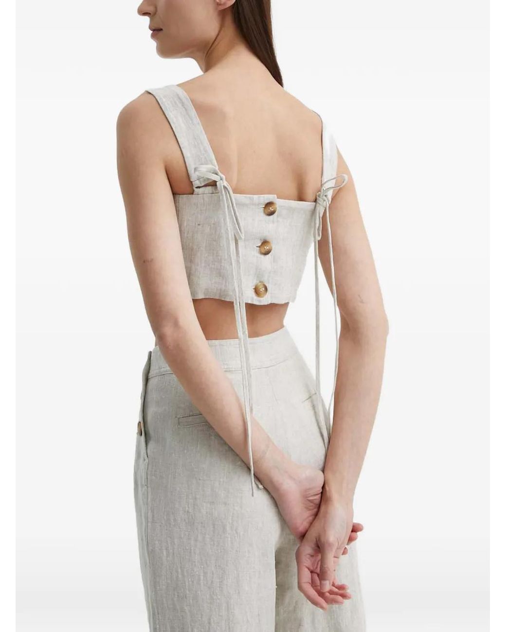 Alohas White Button-Fastening Square-Neck Top