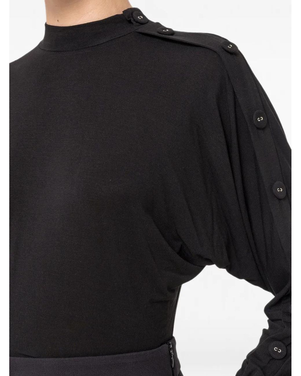 Nissa Black Tencel And Wool Button-Detail Top