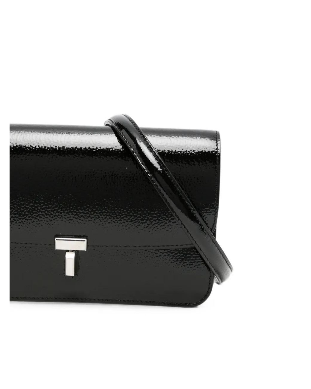 Totême Black T-Lock Grained-Patent Crossbody