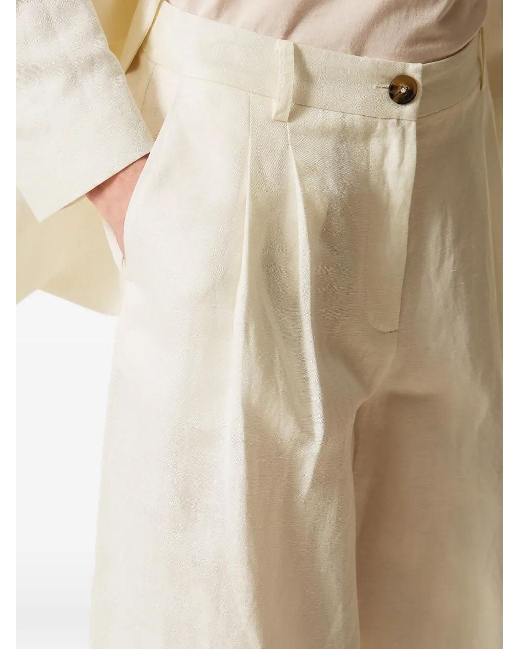 Twinset White Linen Blend Bermuda Shorts With Pleats