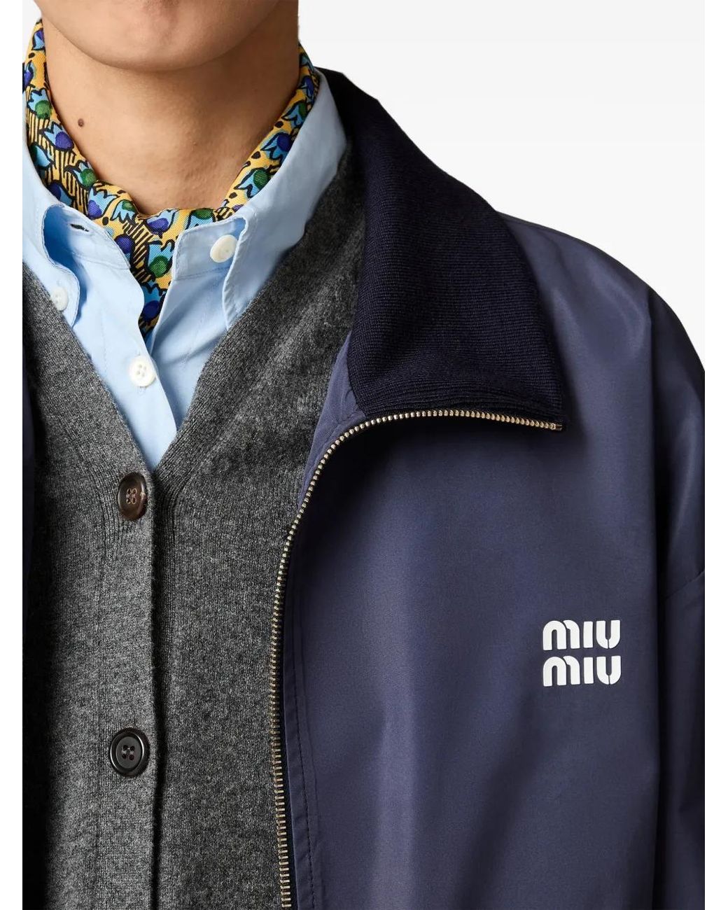 Miu Miu Blue Logo-Patch Zip-Up Jacket