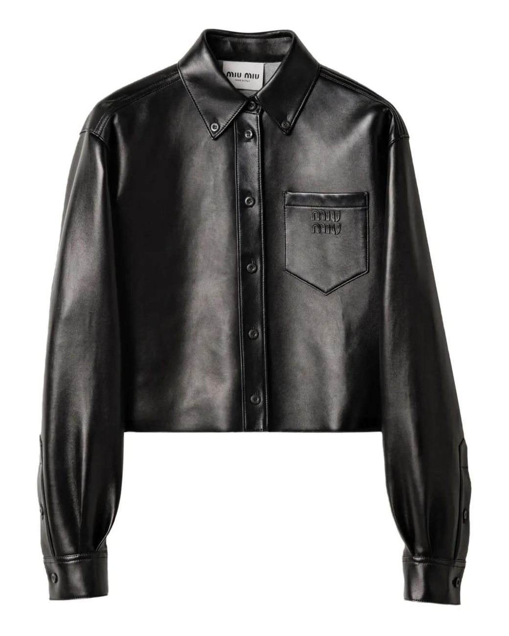 Miu Miu Black Plongé Leather Shirt Jacket