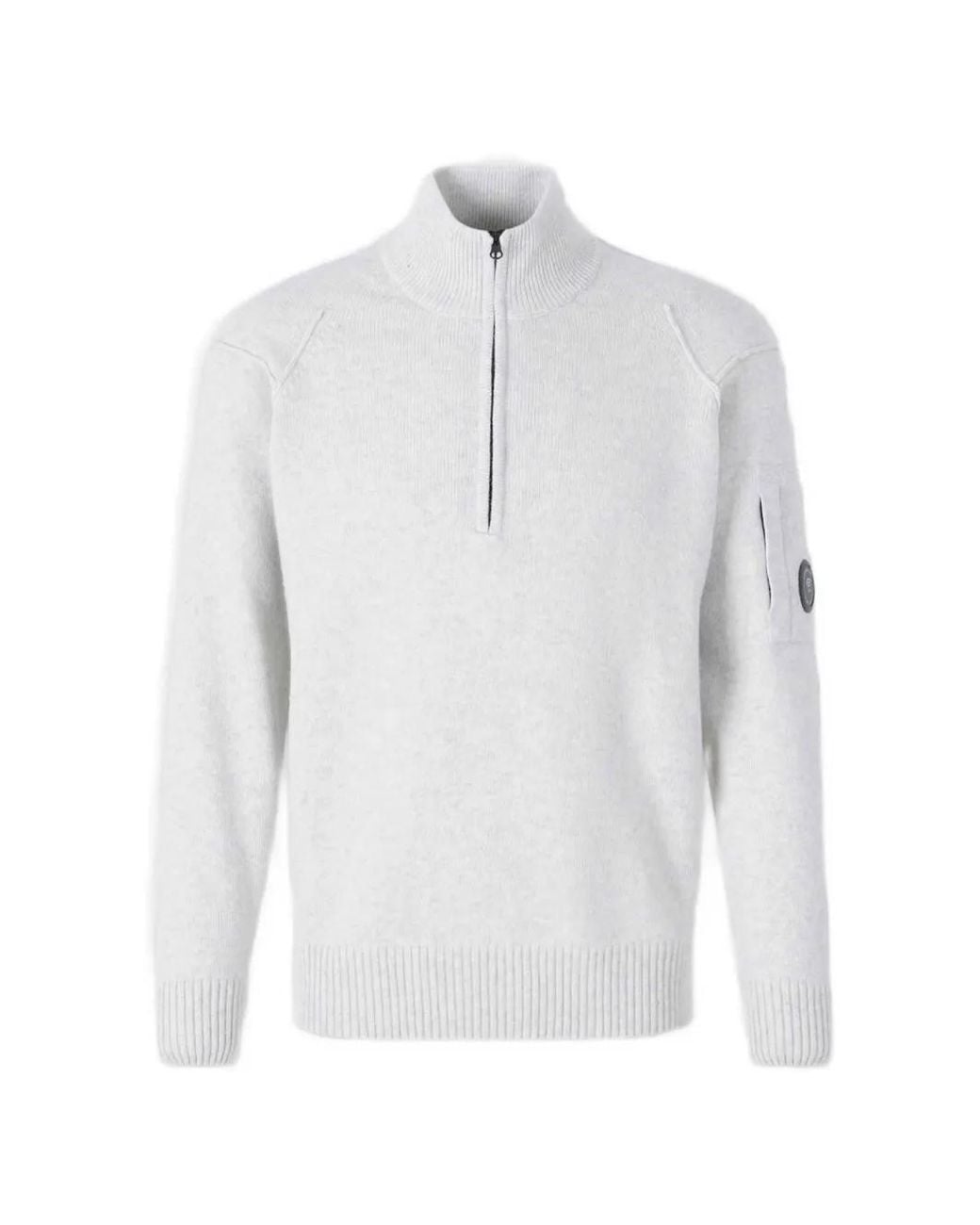 C P Company White Lambswool Lens Half Zip Sweater for men
