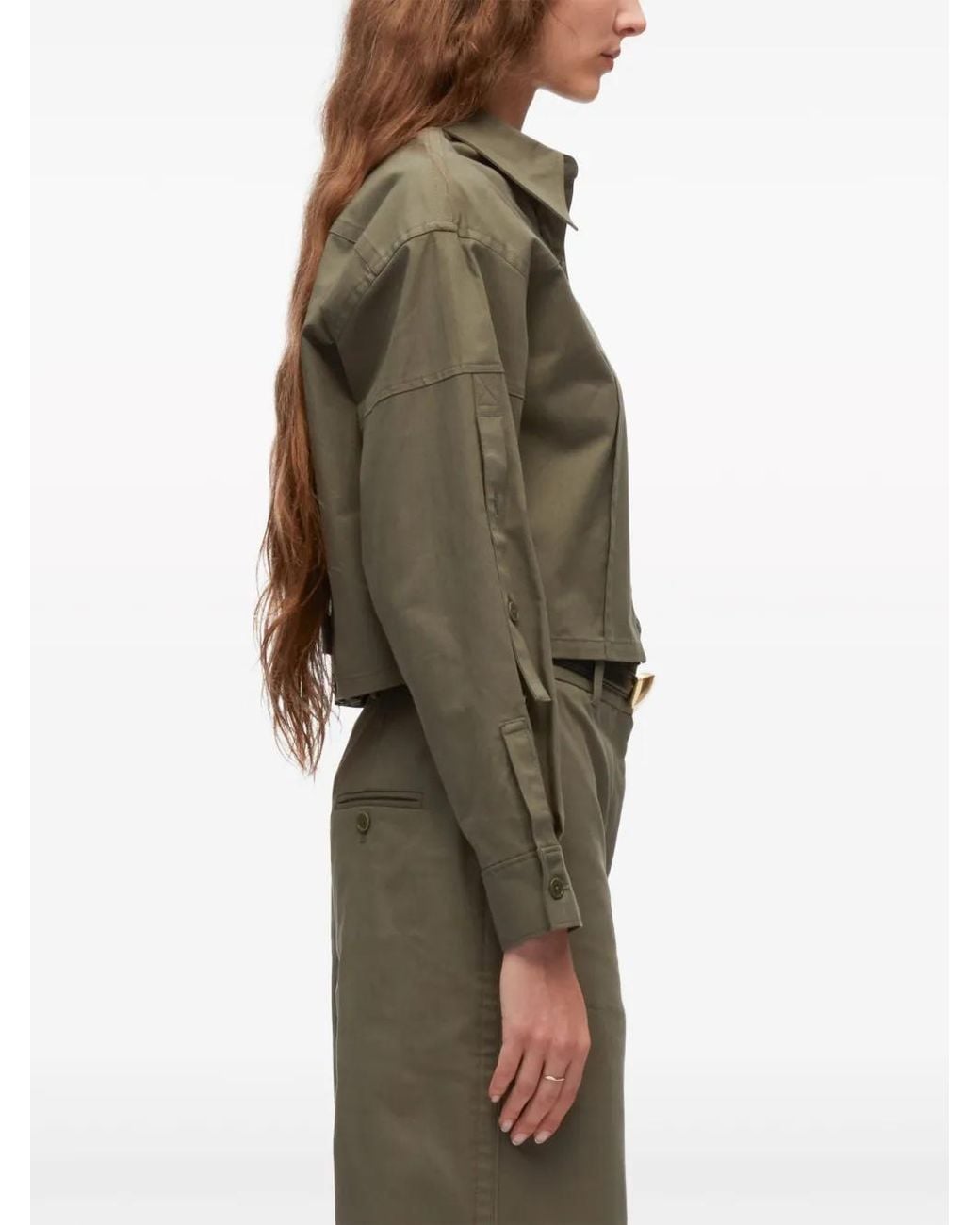 3.1 Phillip Lim Green Long-Sleeve Cropped Shirt