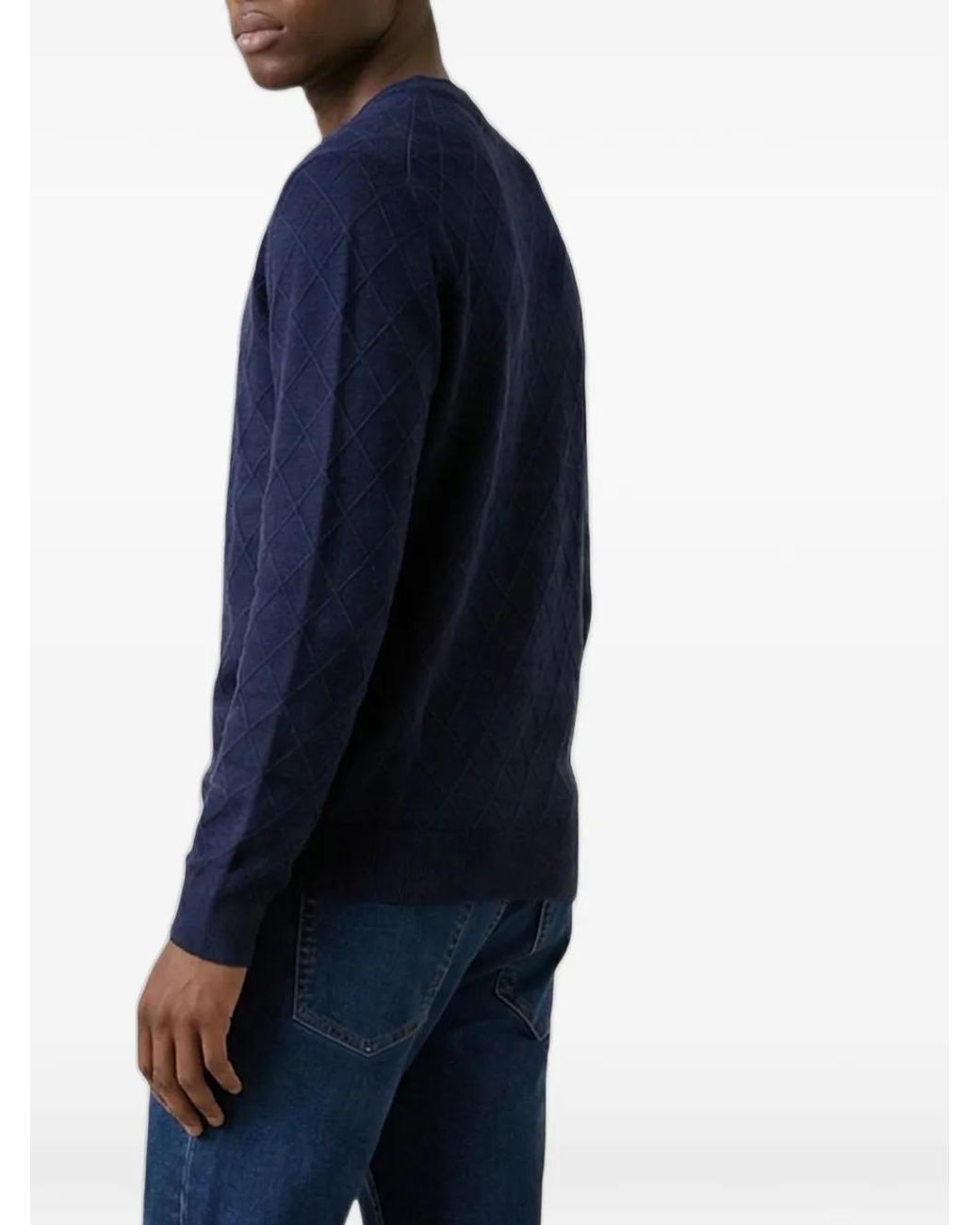 Emporio Armani Blue Diamond-Knit Sweater for men