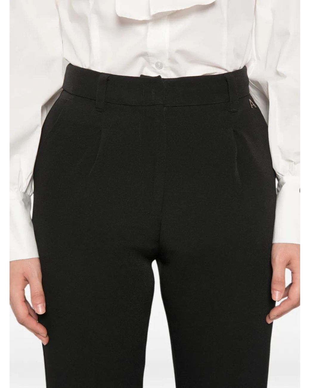 Twinset Black Pleated-Detail Cropped Trousers