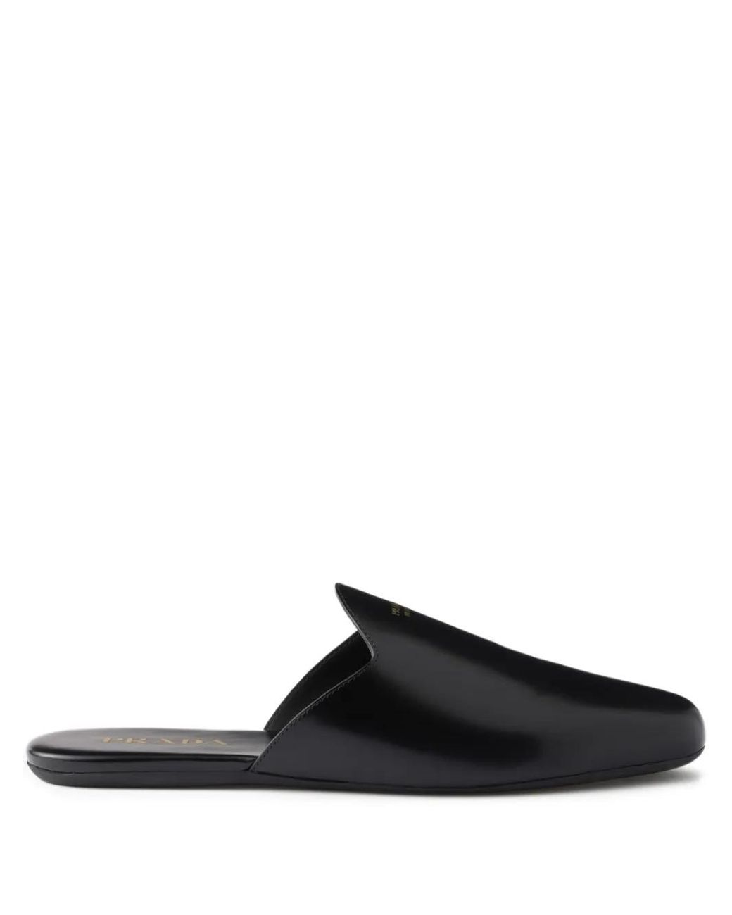 Prada Black Embossed-Logo Leather Mules