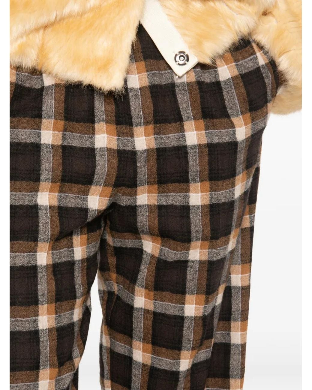 Forte_forte Black Check-Pattern Drawstring-Waist Trousers