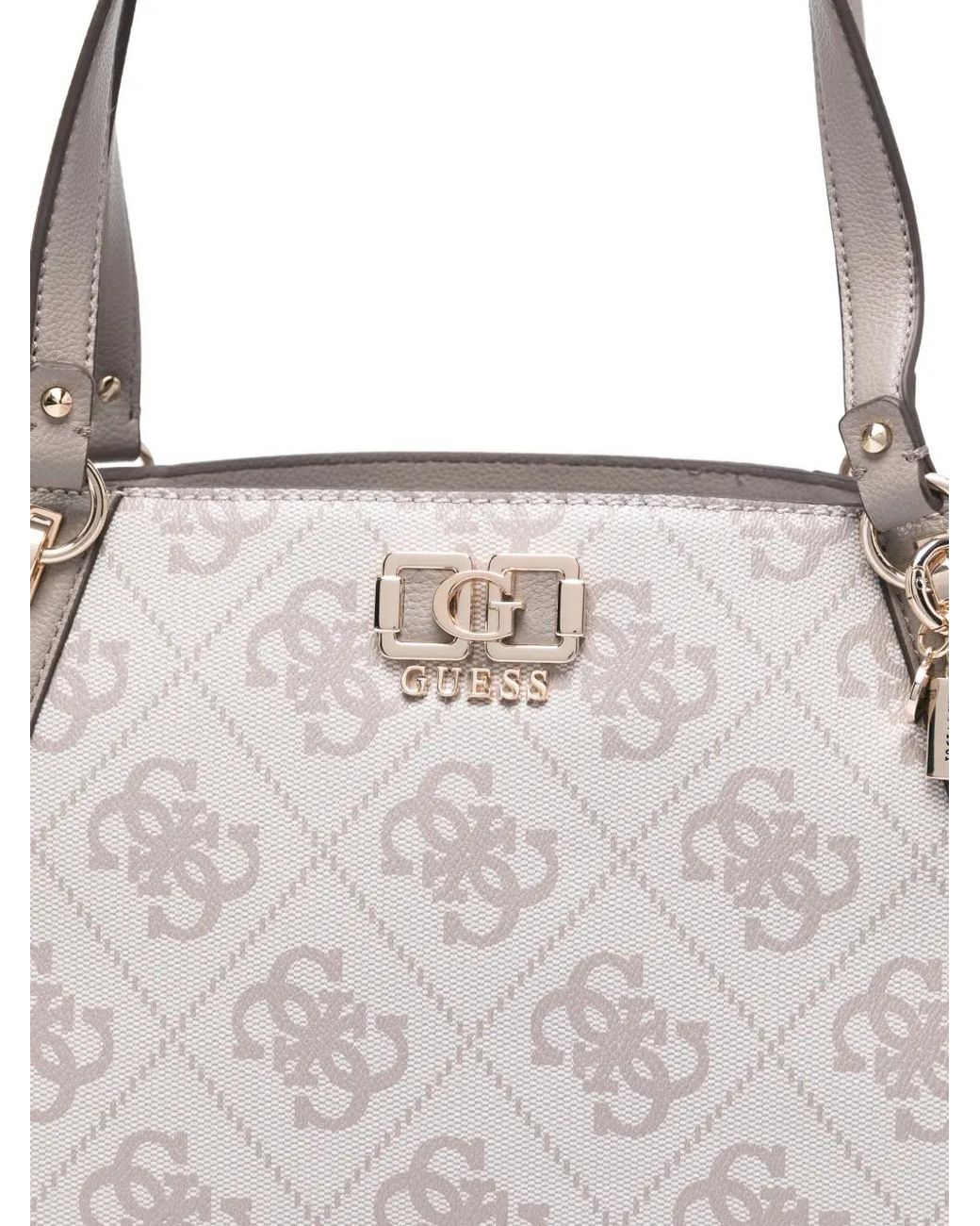 Guess White Karnilla Monogram-Pattern Leather Tote Bag