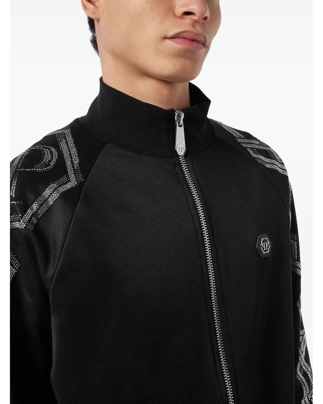 Philipp Plein Black Jacket Jogging Chains for men