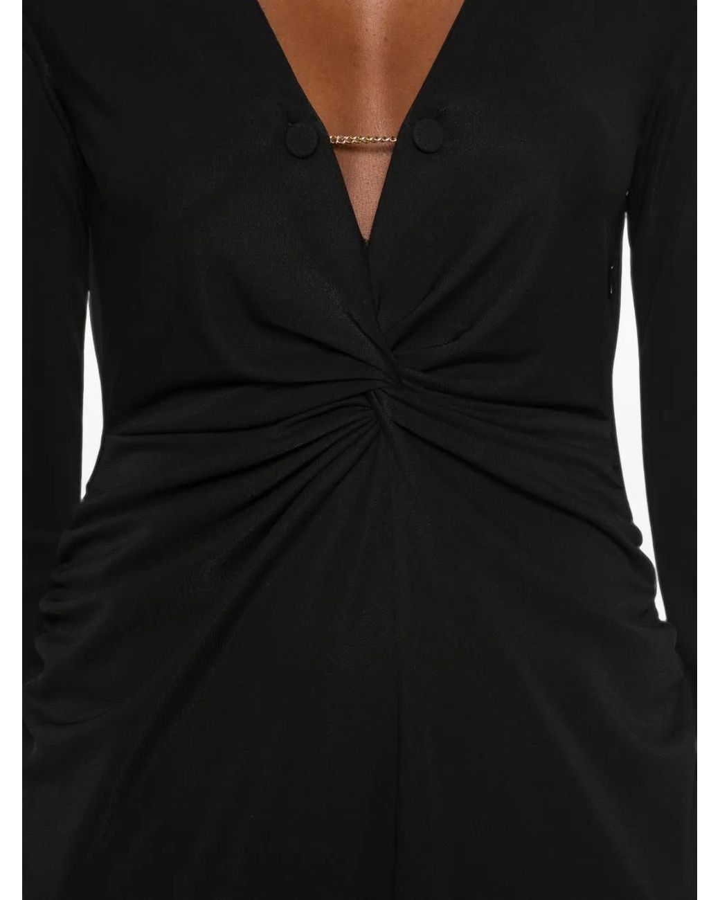 Imperial Black Twist-Detail V-Neck Midi Dress