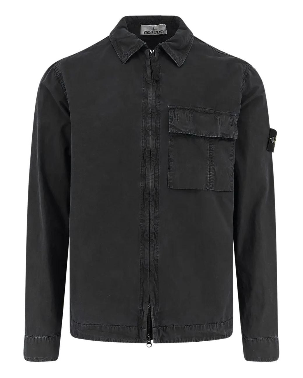Stone Island Black 1200008 Brushed Organic Cotton Canvas Old Effect Overshirt for men