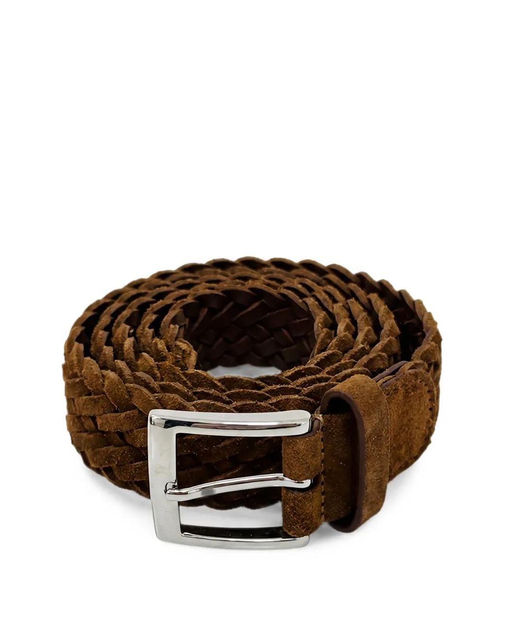 Kiton Brown Braided Suede Belt for men
