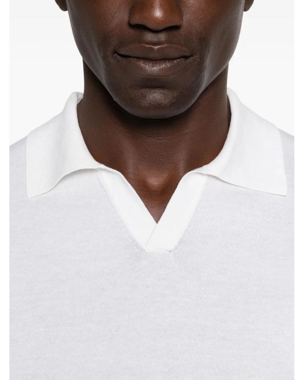 Jonathan Simkhai White Fine-Knit V-Neck T-Shirt for men