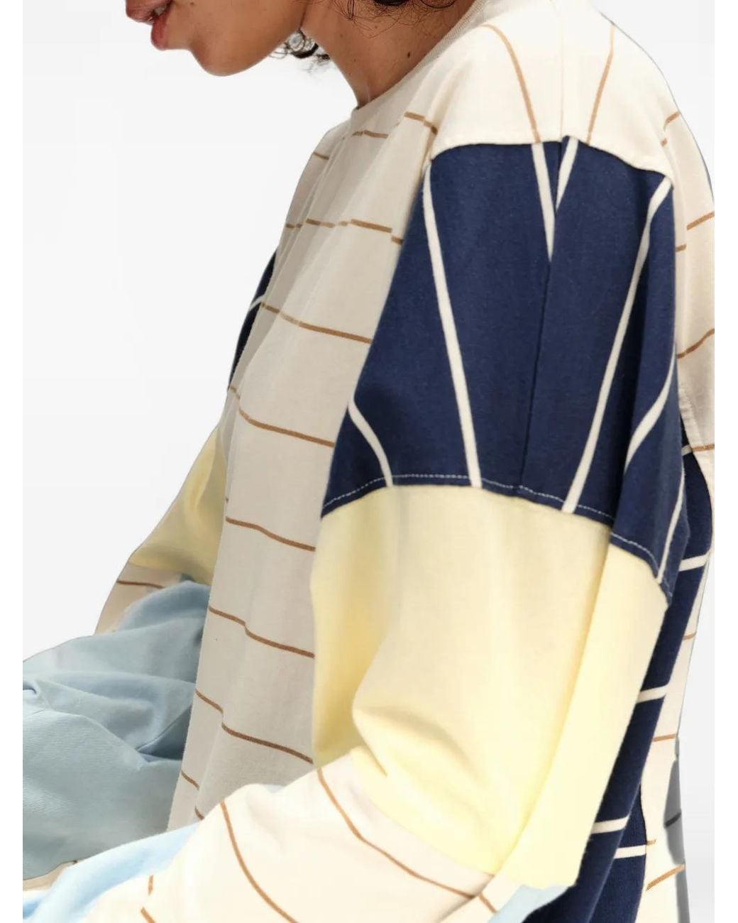 Bimba Y Lola Blue Ivory Multi-Striped Oversize T-Shirt