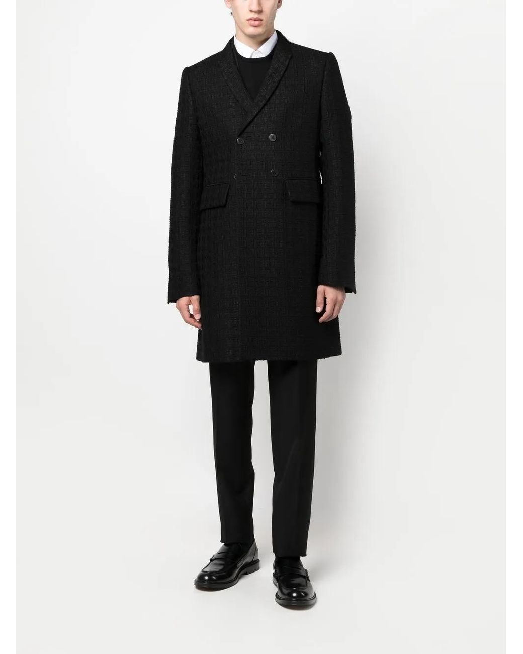 SAPIO Black Boucle Double-Breasted Coat for men