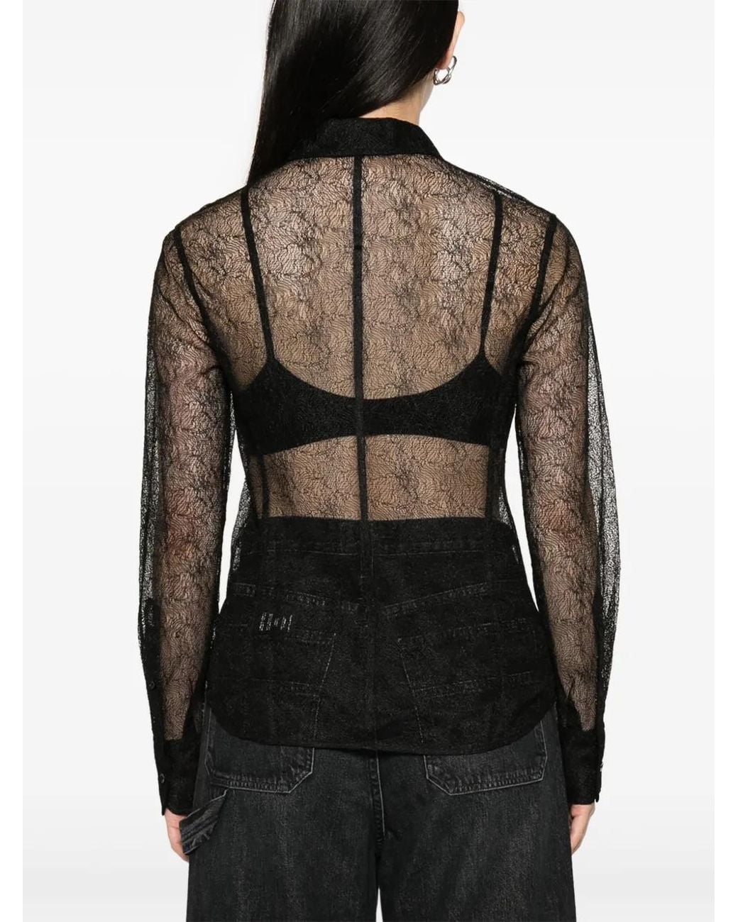 Helmut Lang Black Semi-Sheer Mesh-Design Shirt