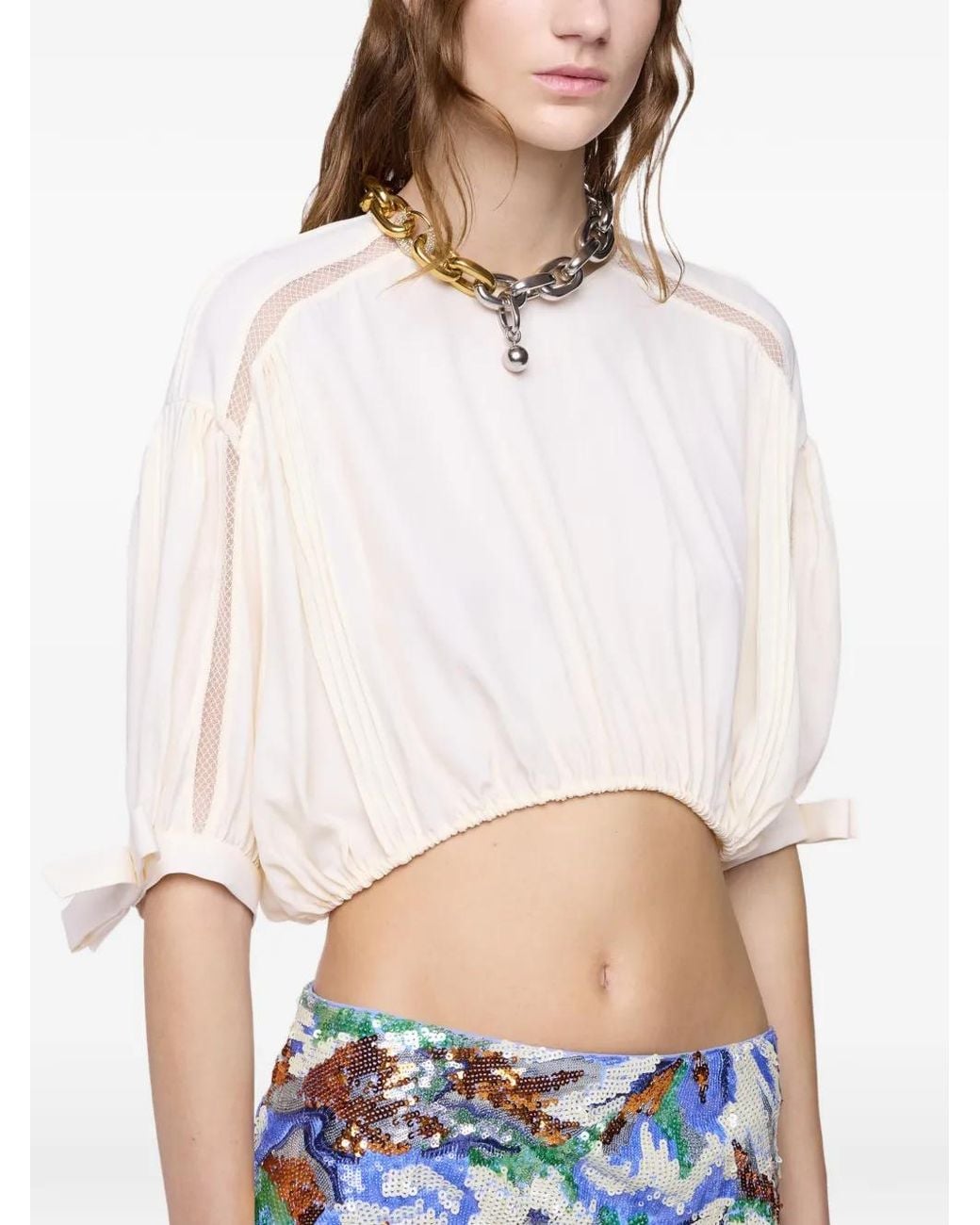 Rabanne Blue Puff-Sleeve Cropped Top