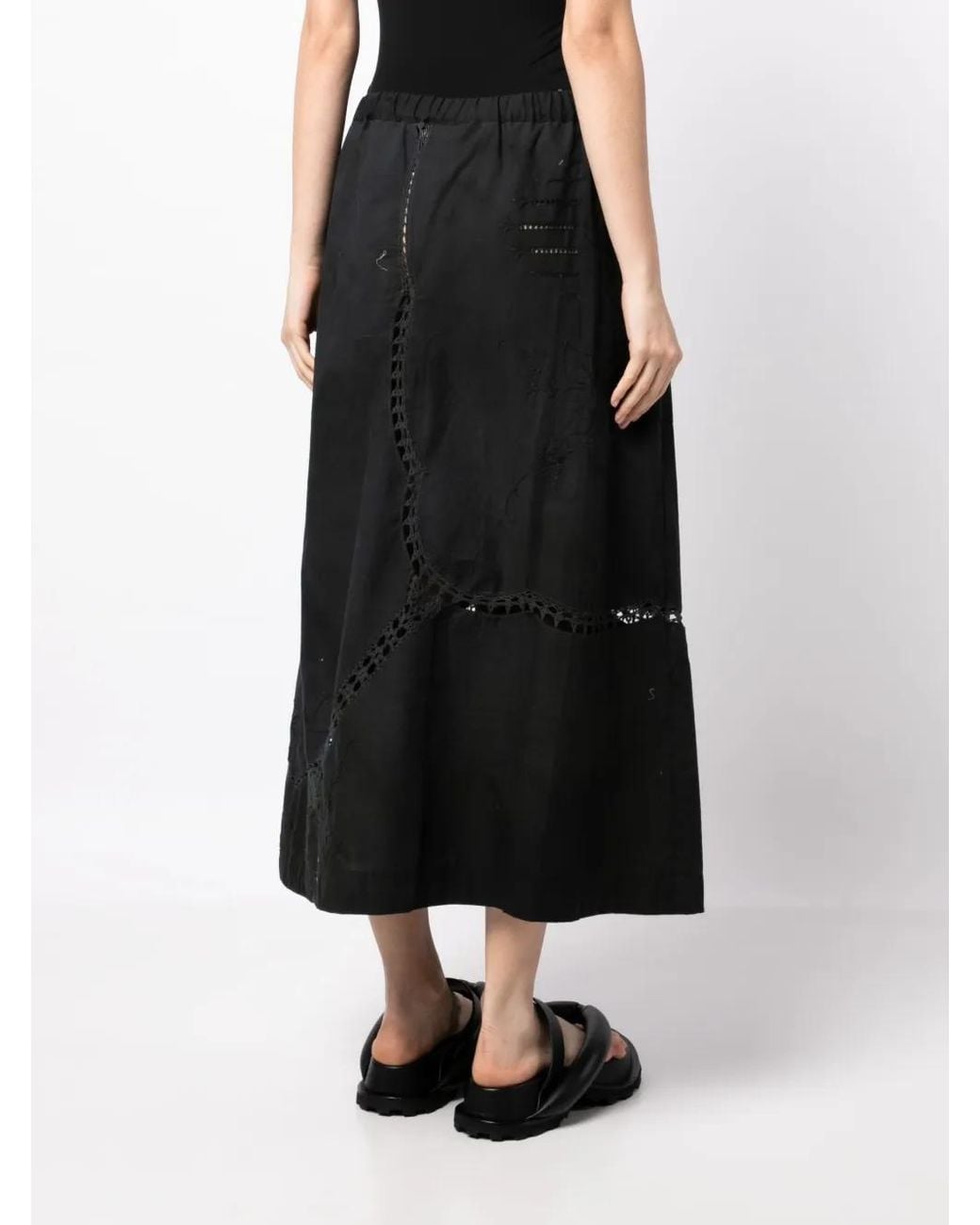 By Walid Black Embroidered-Detail Cotton Long Skirt