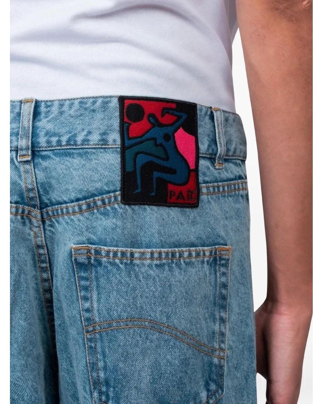 by Parra Blue Graphic-Patch Washed Jeans for men