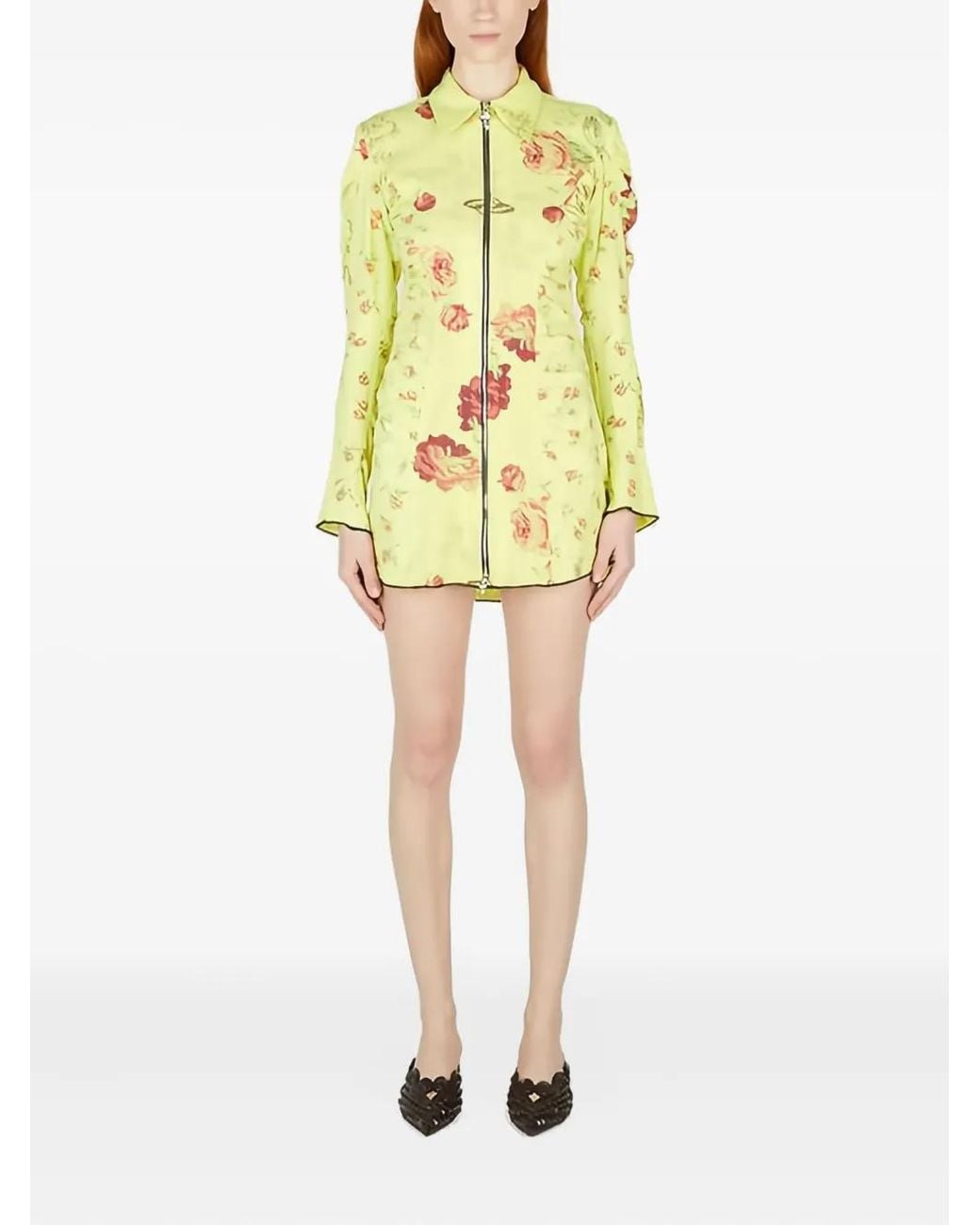 Rave Review Yellow Zip-Up Floral Dress