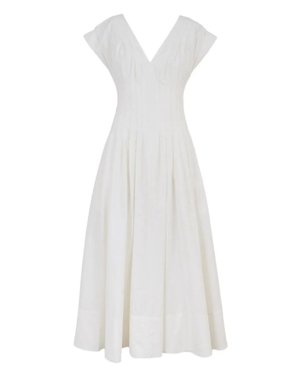 Jonathan Simkhai White Nina V-Neck Pleated Midi Dress