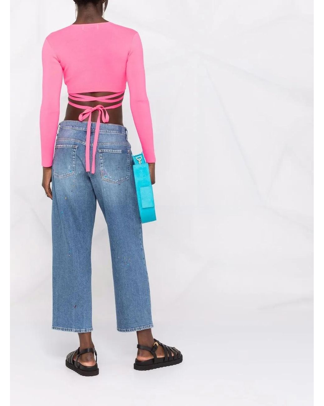 MSGM Pink Lace-up Cropped Top
