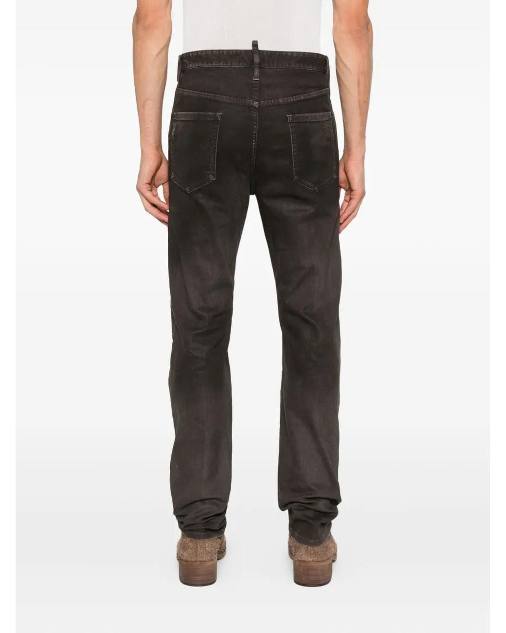 DSquared² Gray Bull Leatherette Faded-Patchwork Jeans for men