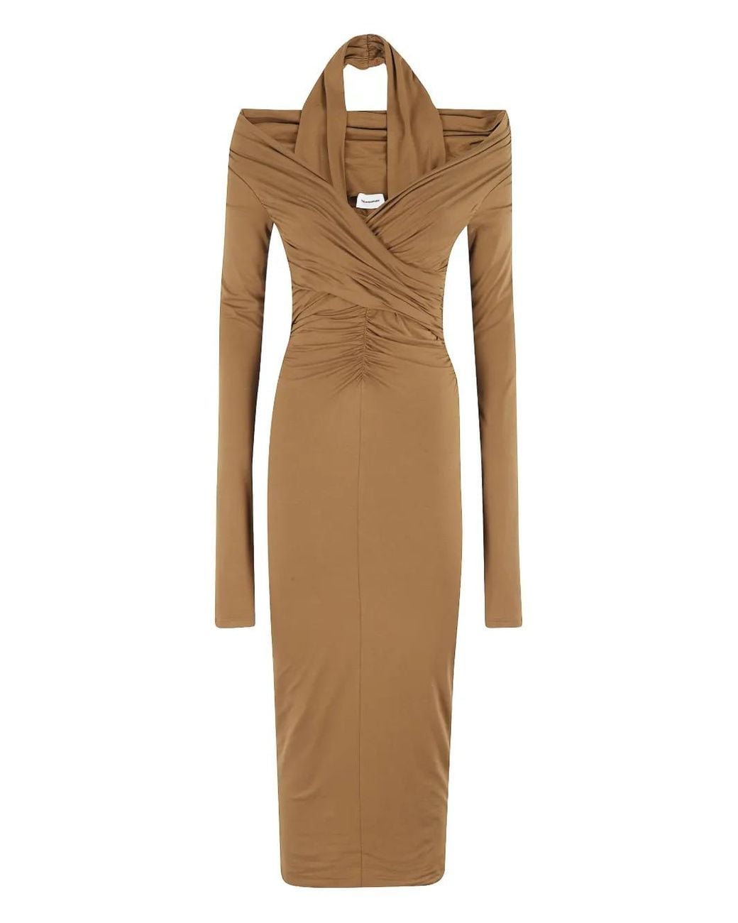 ANDAMANE Natural Halter-Neck Draped Dress