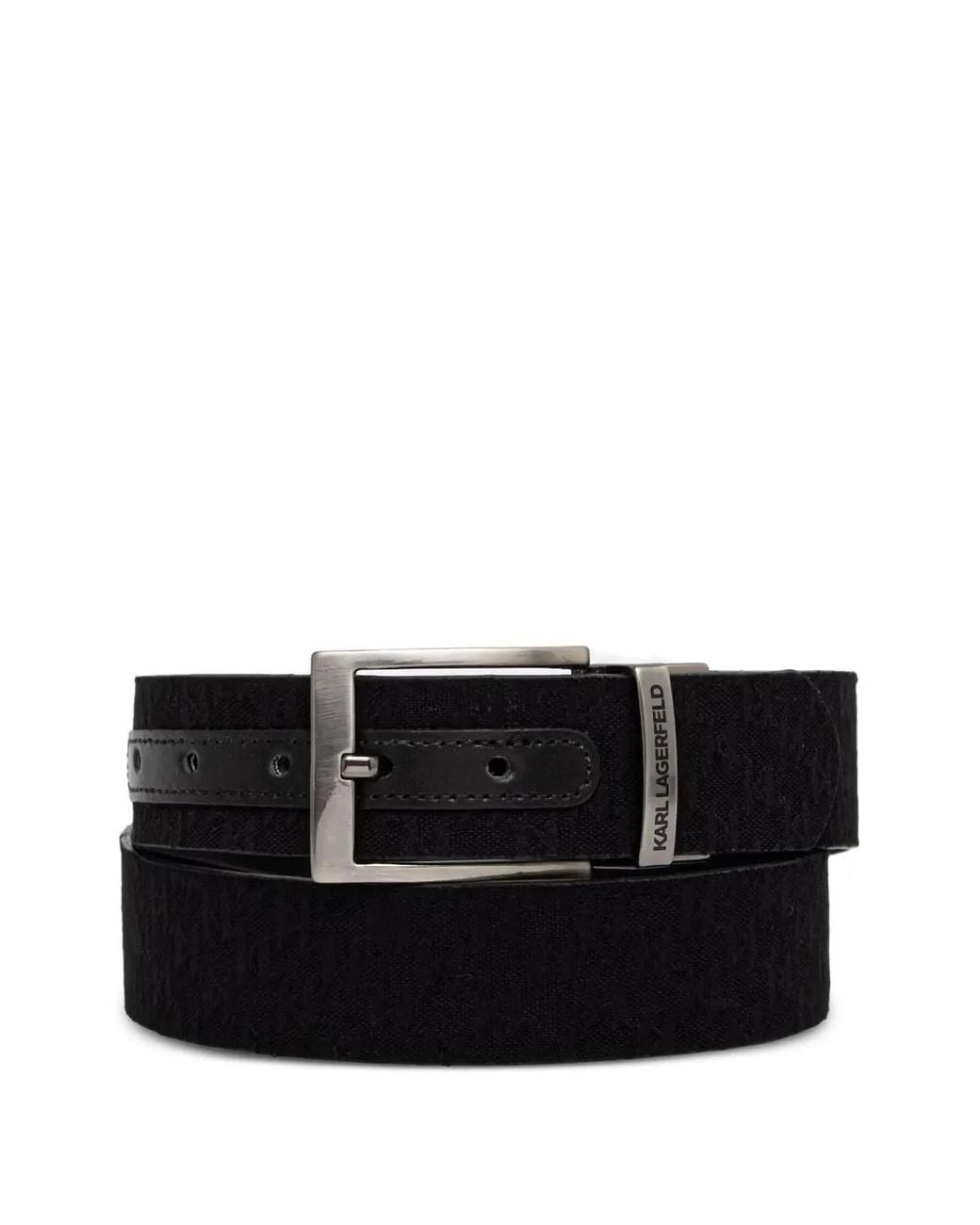 Karl Lagerfeld Black Logo-Jacquard Leather-Trim Belt for men