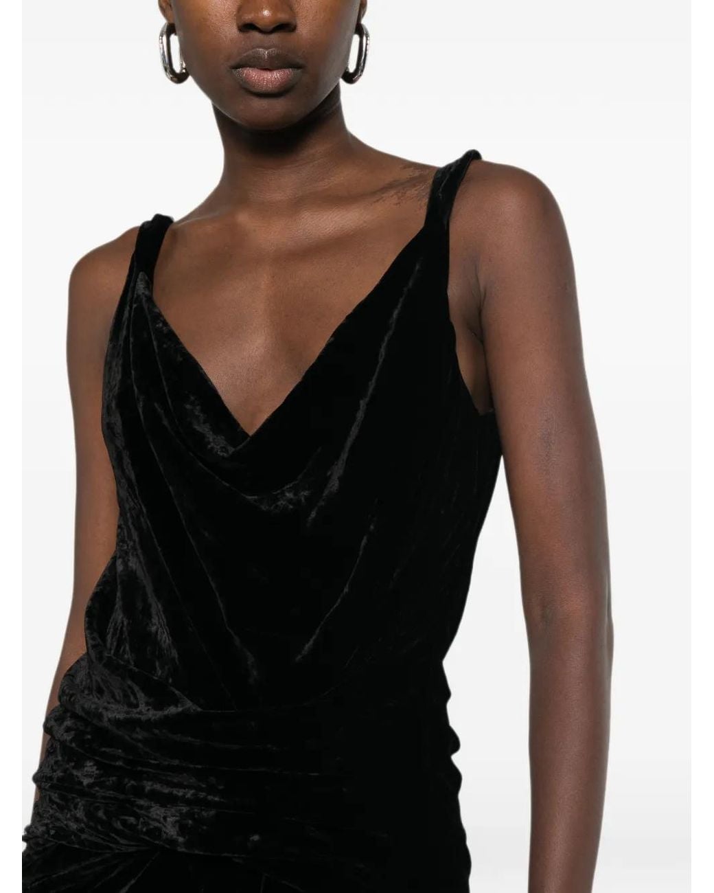 Rick Owens Black Robe Longue En Velours À Design Drapé