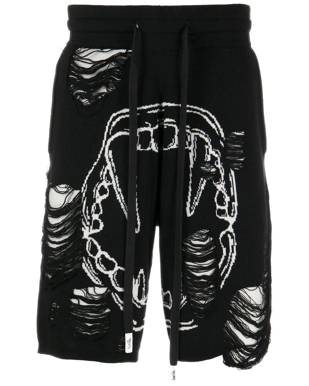 Haculla Black Intarsia-Knit Distressed Track Shorts for men