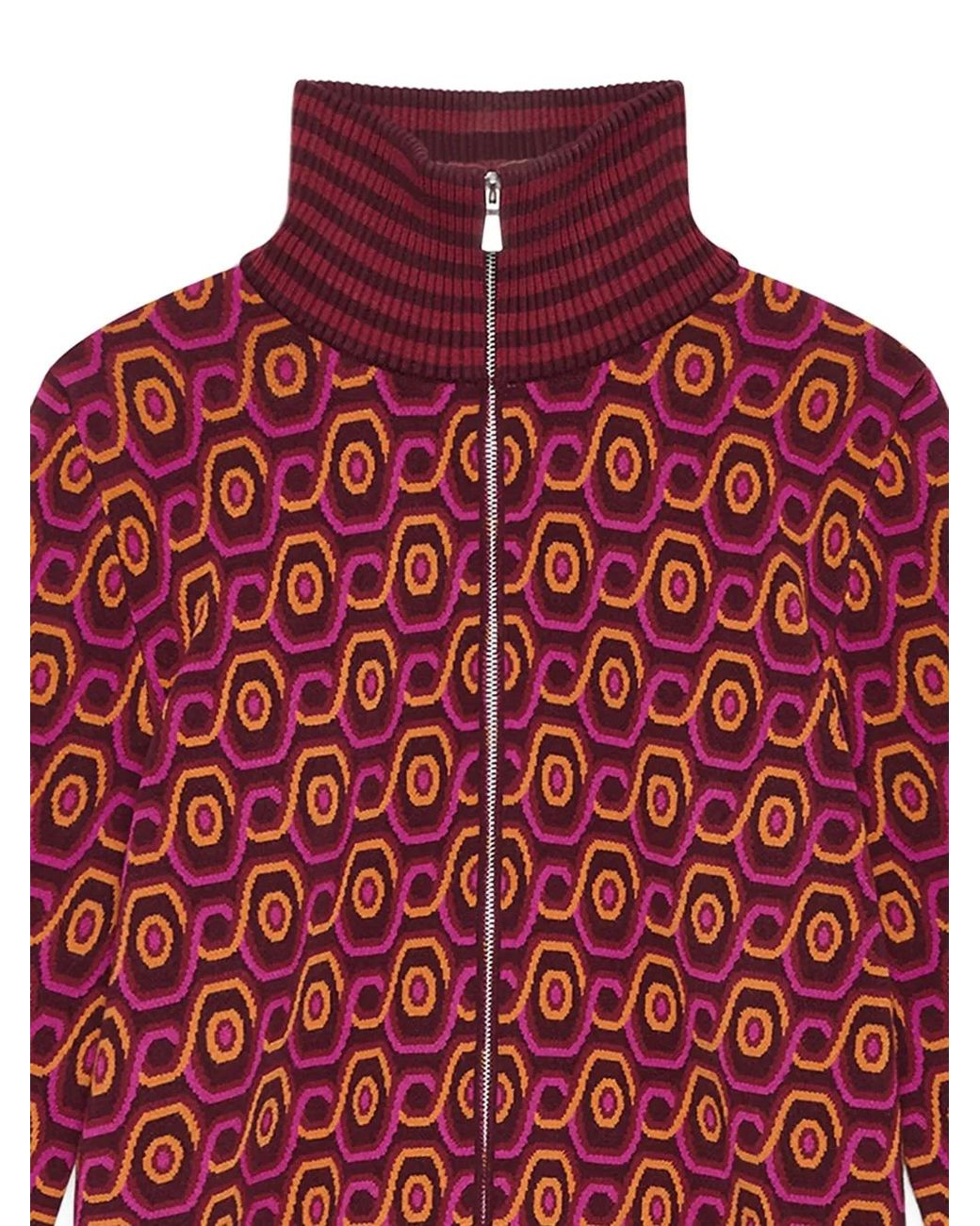Maliparmi Red Geometric-Pattern Zip-Up Cardigan