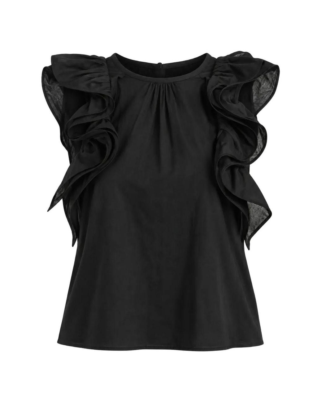 Kaos Black Ruffled-Sleeve Top