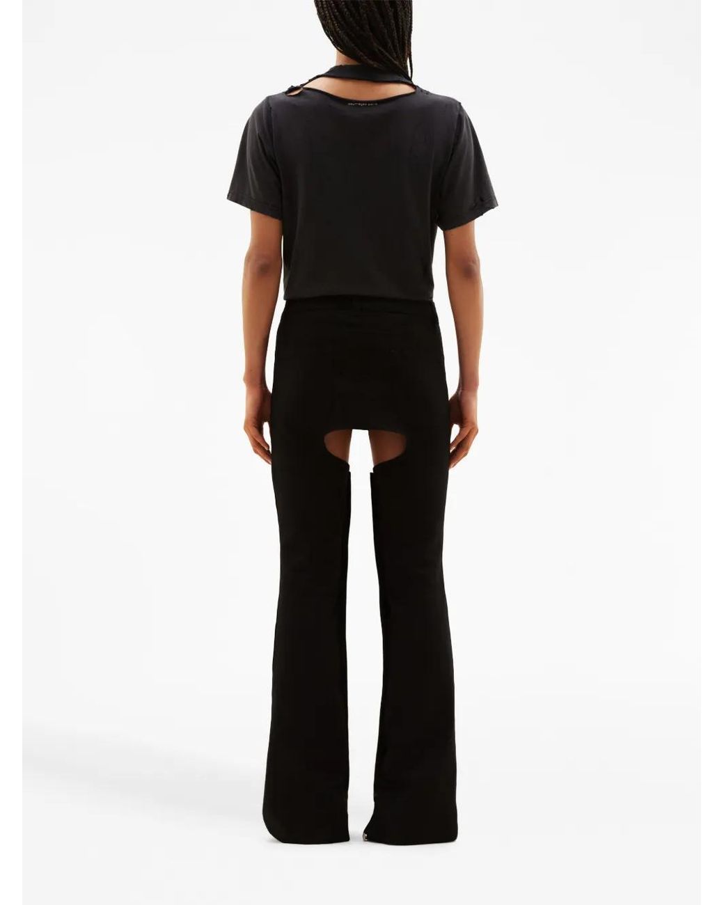 Courreges Black Cut-Out Flared Denim Trousers