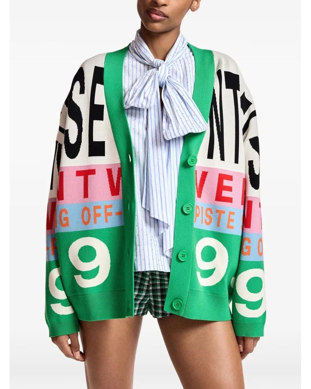 Essentiel Antwerp Green Kreezer Numeric-Motif Cardigan