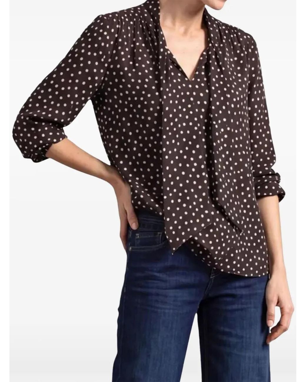 Street One Black Polka-Dot Pussy-Bow Blouse