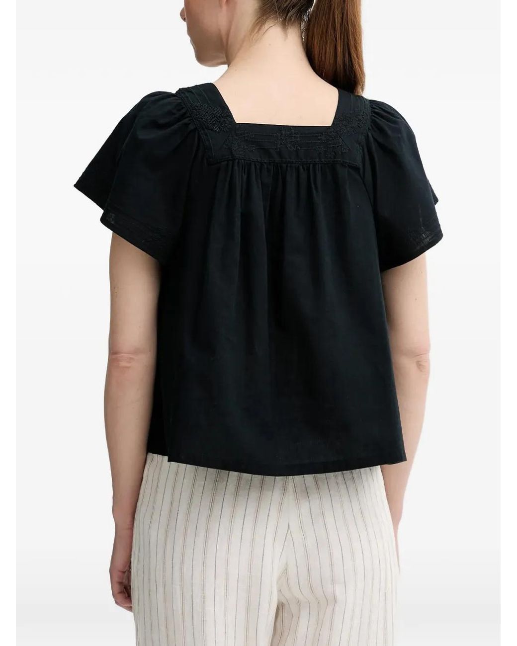 Levi's Black Embroidered Square-Neck Blouse