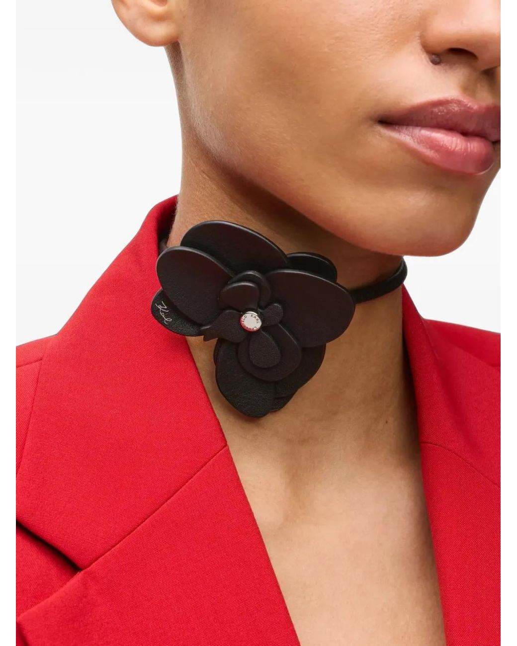 Karl Lagerfeld Black Collier K/Signature À Fleur
