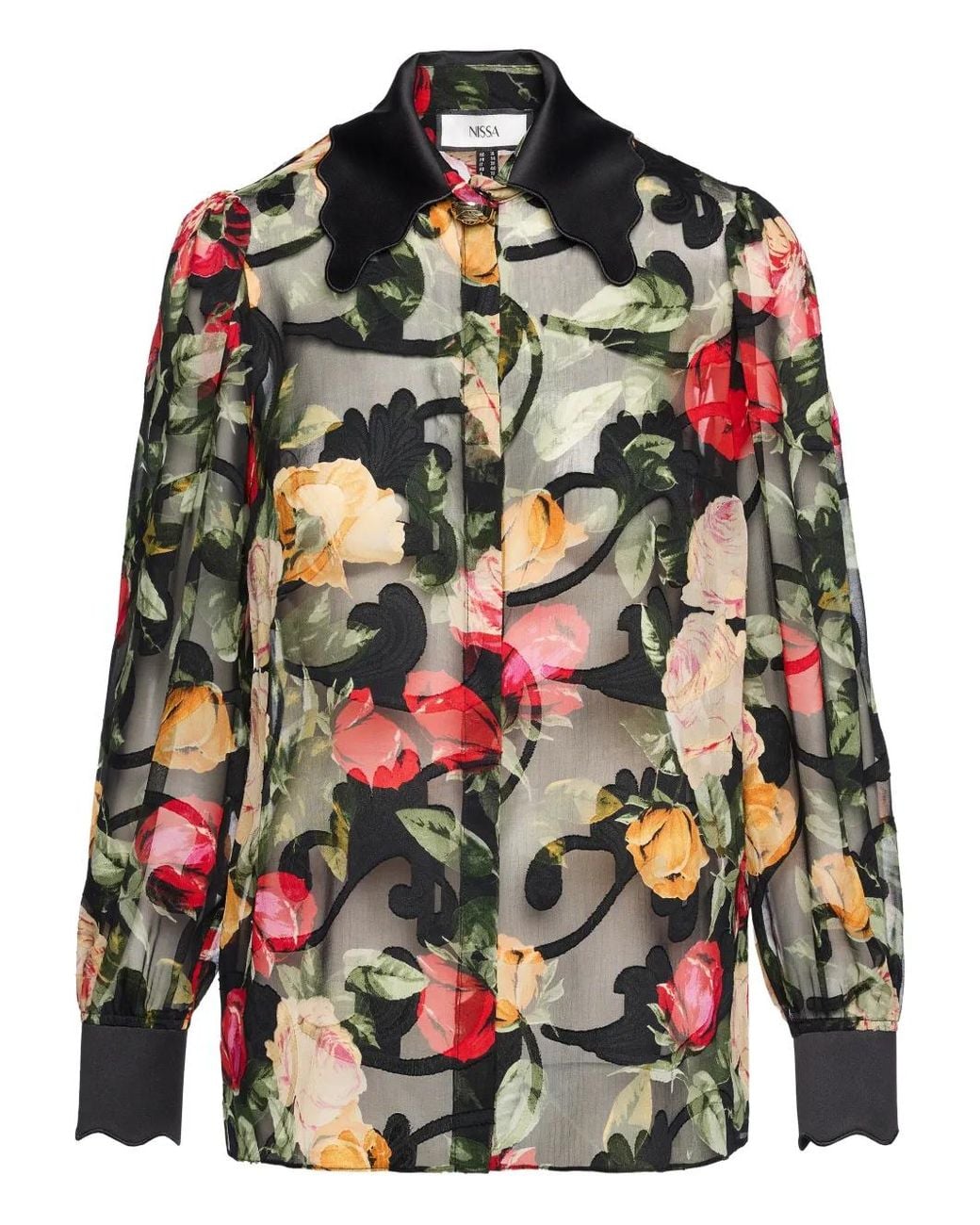 Nissa Black Printed Chiffon Shirt