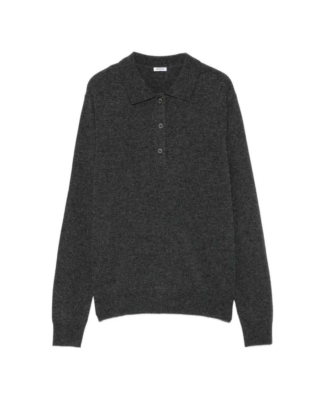 Aspesi Black Button-Placket Polo-Collar Sweater